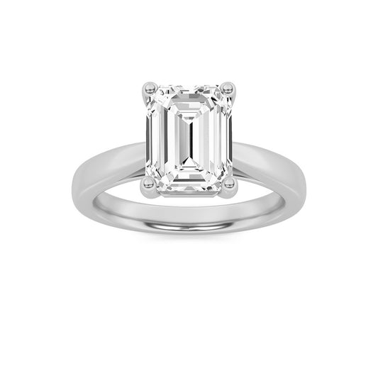 2CTW Emerald Shaped Lab Grown Diamond (F/VS) Classic Shank Solitaire Engagement Ring in 14K Gold