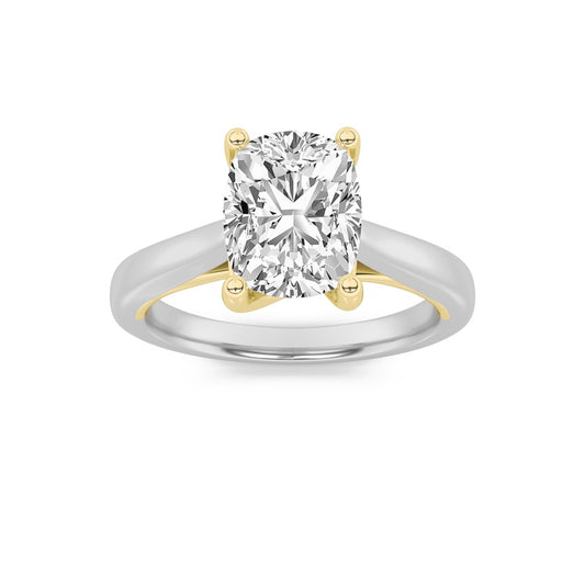 1CTW Elongated Cushion Shaped Lab Grown Diamond (F/VS) Two Tone Cathedral Shank Engagement Ring in 14K Gold