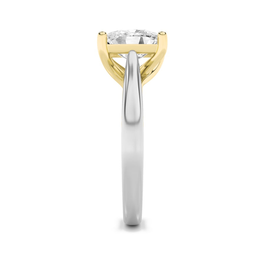1CTW Elongated Cushion Shaped Lab Grown Diamond (F/VS) Two Tone Cathedral Shank Engagement Ring in 14K Gold