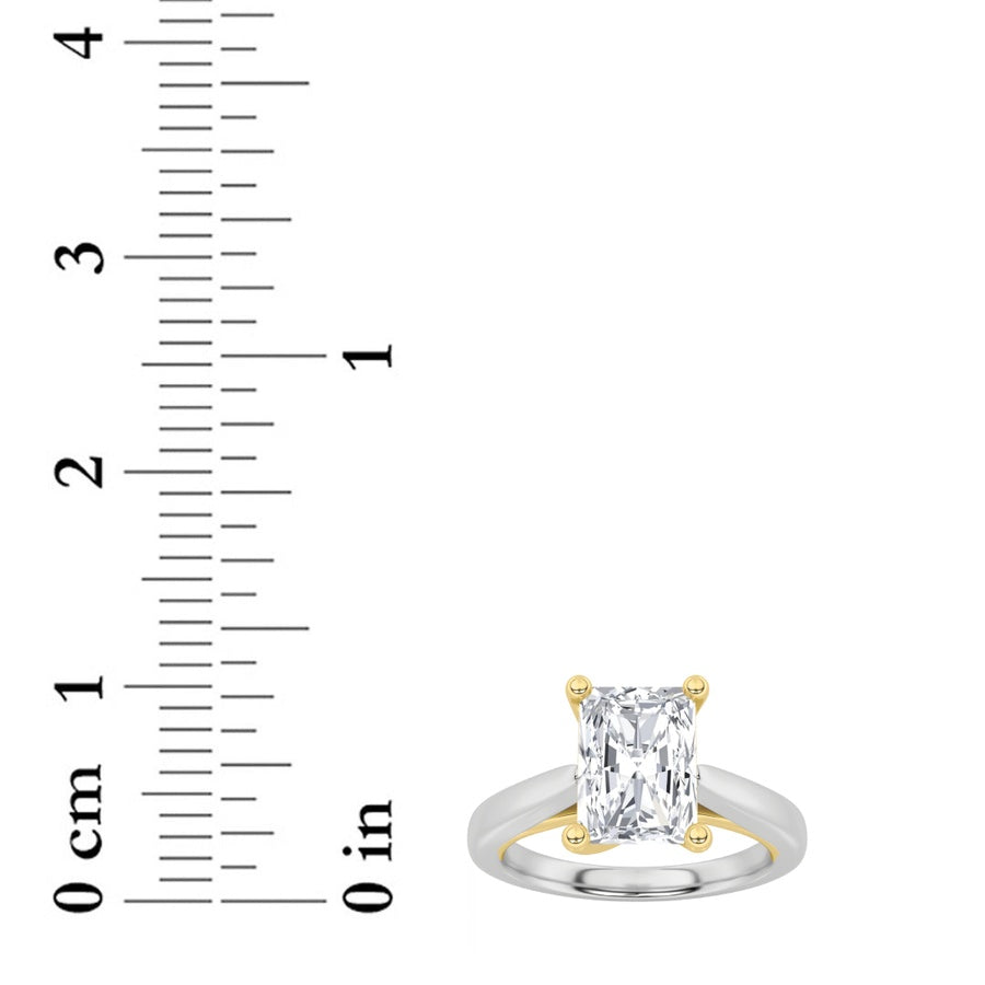 1CTW Radiant Shaped Lab Grown Diamond (F/VS) Two Tone Cathedral Shank Engagement Ring in 14K Gold