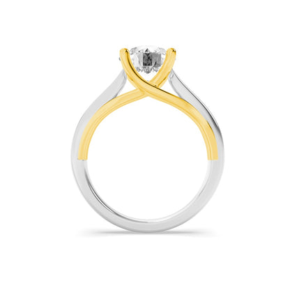 1CTW Round Shaped Lab Grown Diamond (F/VS) Two Tone Cathedral Shank Engagement Ring in 14K Gold