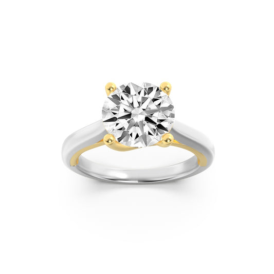 1.5CTW Round Shaped Lab Grown Diamond (F/VS) Two Tone Cathedral Shank Engagement Ring in 14K Gold