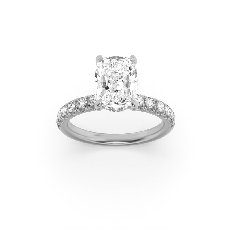 2CTW Elongated Cushion Shaped Lab Grown Diamond (F/VS) Hidden Halo Accented Ring in 14K Gold