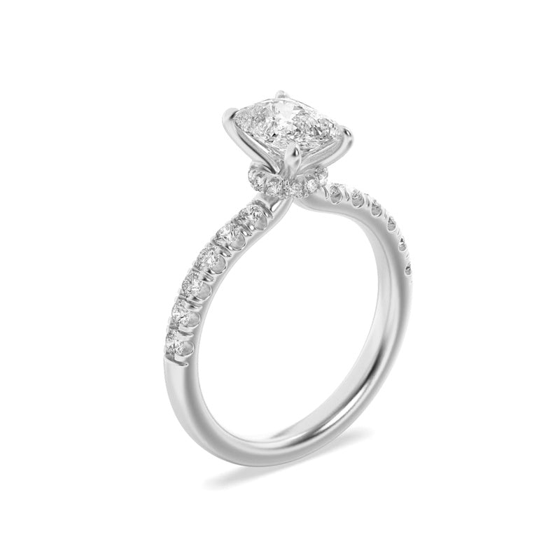 2CTW Elongated Cushion Shaped Lab Grown Diamond (F/VS) Hidden Halo Accented Ring in 14K Gold