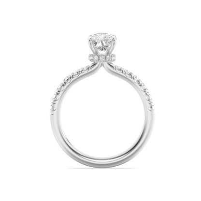 2CTW Elongated Cushion Shaped Lab Grown Diamond (F/VS) Hidden Halo Accented Ring in 14K Gold
