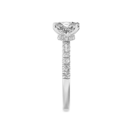 2CTW Elongated Cushion Shaped Lab Grown Diamond (F/VS) Hidden Halo Accented Ring in 14K Gold