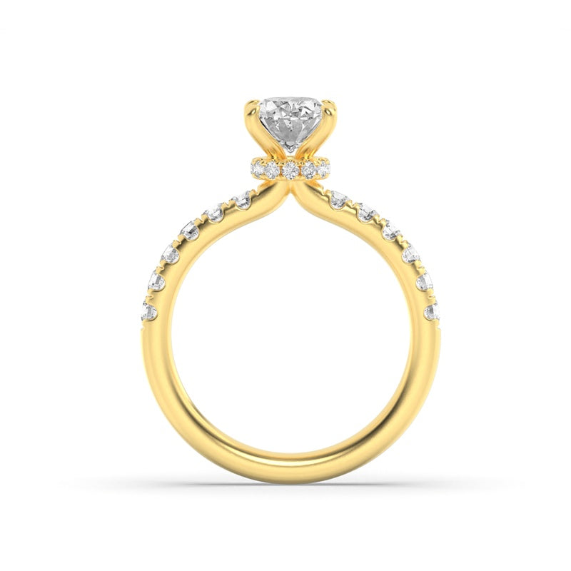2CTW Oval Shaped Lab Grown Diamond (F/VS) Hidden Halo Accented Ring in 14K Gold