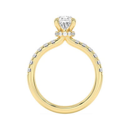 2CTW Pear Shaped Lab Grown Diamond (F/VS) Hidden Halo Accented Ring in 14K Gold