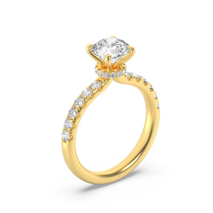 2CTW Round Shaped Lab Grown Diamond (F/VS) Hidden Halo Accented Ring in 14K Gold