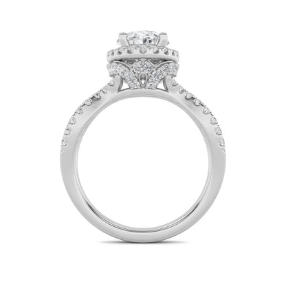2CTW Oval Shaped Lab Grown Diamond (F/VS) Split Shank Halo Accented Engagement Ring in 14K Gold