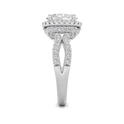 2CTW Oval Shaped Lab Grown Diamond (F/VS) Split Shank Halo Accented Engagement Ring in 14K Gold