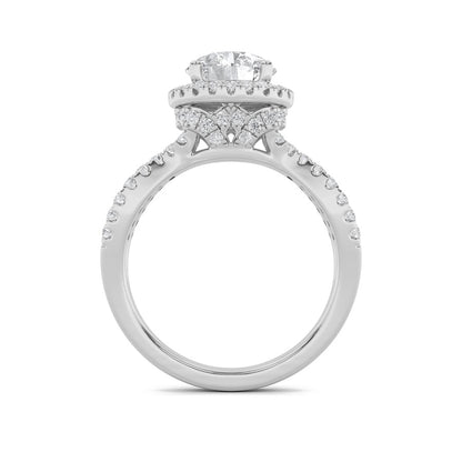 2CTW Round Shaped Lab Grown Diamond (F/VS) Split Shank Halo Accented Engagement Ring in 14K Gold
