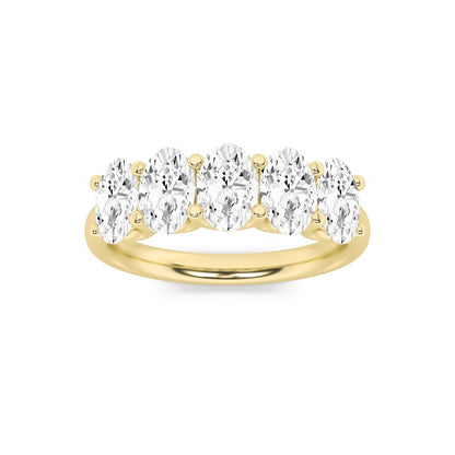 2CTW Oval Shaped Lab Grown Diamond (F/VS) Five Stone Band Ring in 14K Gold