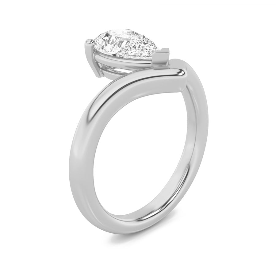 1.5CTW Pear Shaped Lab Grown Diamond (F/VS) Chevron Solitaire Engagement Ring in 14K Gold