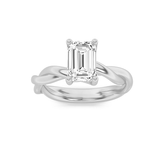 2CTW Emerald Shaped Lab Grown Diamond (F/VS) Twisted Shank Solitaire Engagement Ring in 14K Gold