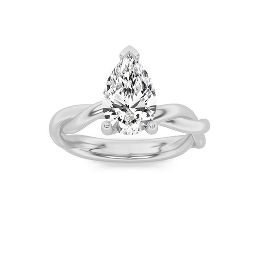 1CTW Pear Shaped Lab Grown Diamond (F/VS) Twisted Shank Solitaire Engagement Ring in 14K Gold