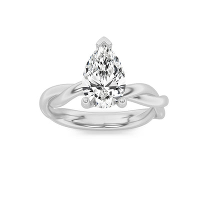 2CTW Pear Shaped Lab Grown Diamond (F/VS) Twisted Shank Solitaire Engagement Ring in 14K Gold