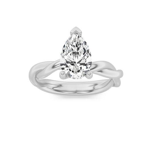 2CTW Pear Shaped Lab Grown Diamond (F/VS) Twisted Shank Solitaire Engagement Ring in 14K Gold