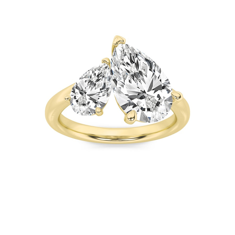 3CTW Pear Shaped Lab Grown Diamond (F/VS) Toi et Moi Engagement Ring in 14K Gold