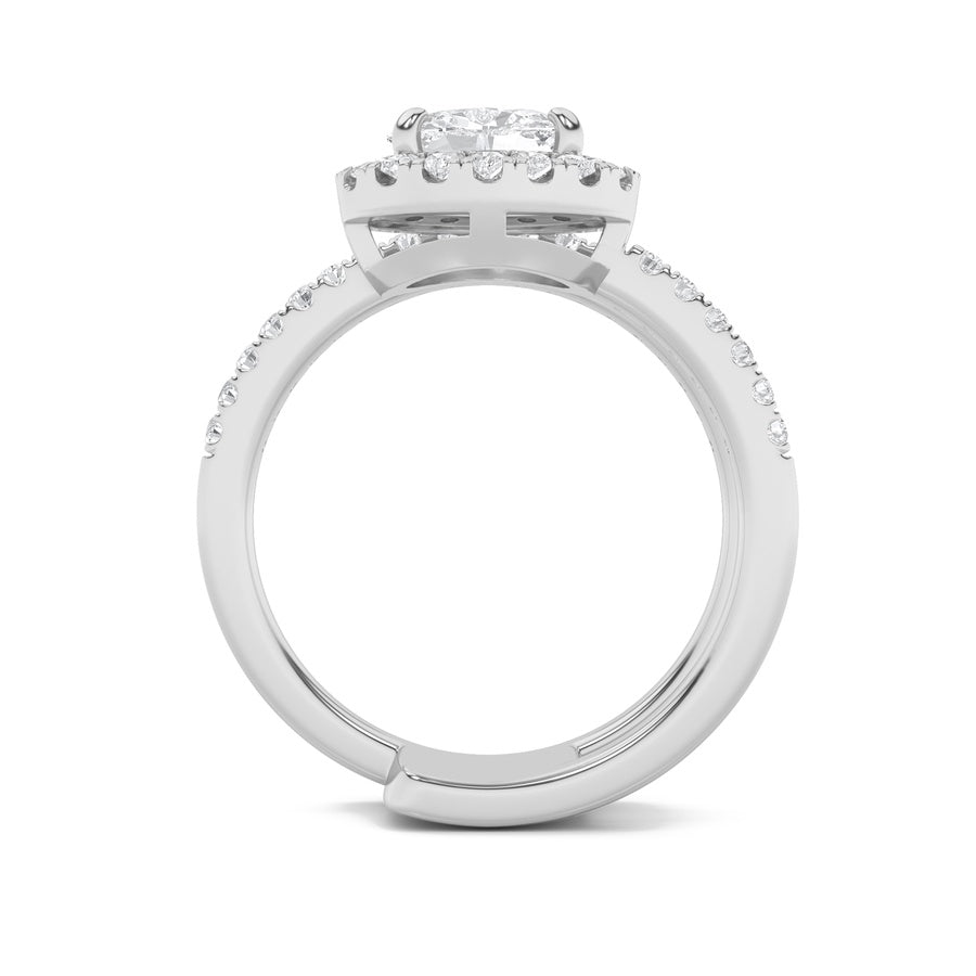 1CTW Oval Shaped Lab Grown Diamond (F/VS) Halo Accented Fashion Ring in 14K Gold