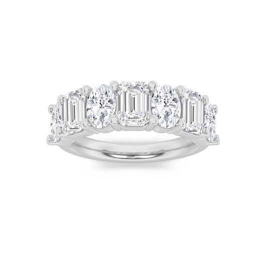 3CTW Emerald Shaped Lab Grown Diamond (F/VS) Seven Stone Band Ring in 14K Gold