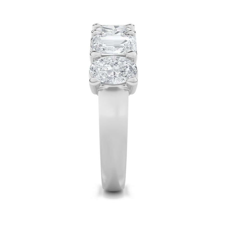 3CTW Emerald Shaped Lab Grown Diamond (F/VS) Seven Stone Band Ring in 14K Gold