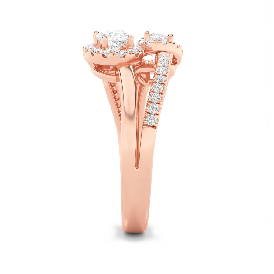 1CTW Oval Shaped Lab Grown Diamond (F/VS) Accented Toi et Moi Fashiion Ring in 14K Gold