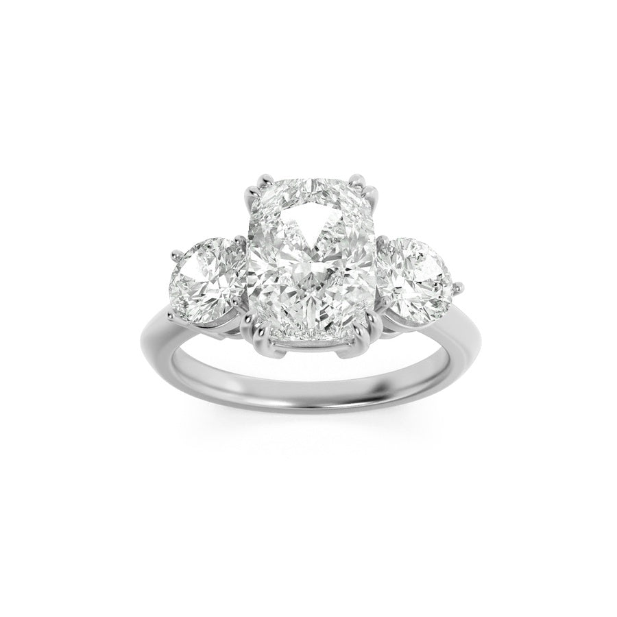 3CTW Elongated Cushion Shaped Lab Grown Diamond (G/VS) Bold Three Stone Ring in 14K Gold