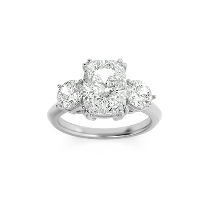 3CTW Elongated Cushion Shaped Lab Grown Diamond (G/VS) Bold Three Stone Ring in 14K Gold