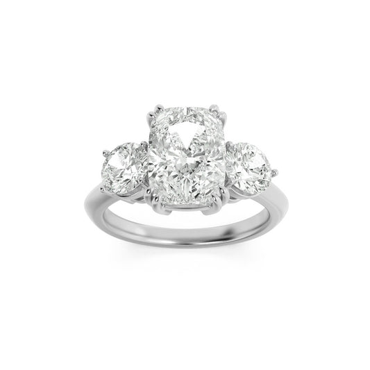 3CTW Elongated Cushion Shaped Lab Grown Diamond (G/VS) Bold Three Stone Ring in 14K Gold