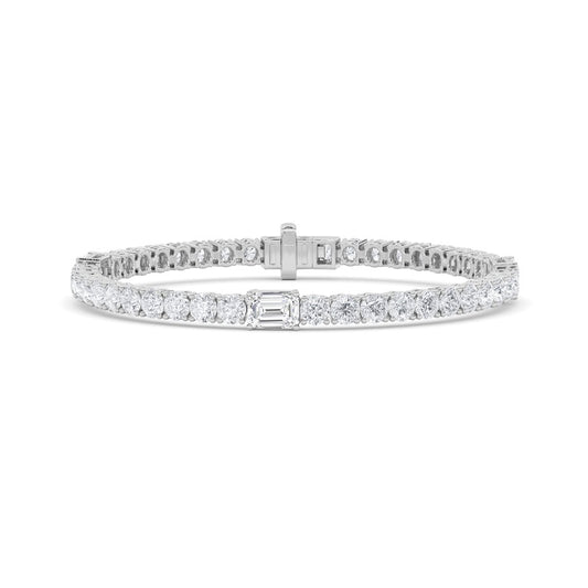 10CTW Emerald Shaped Lab Grown Diamond (F/VS) East West Station Bracelet in 14K Gold