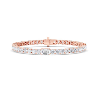 10CTW Emerald Shaped Lab Grown Diamond (F/VS) East West Station Bracelet in 14K Gold