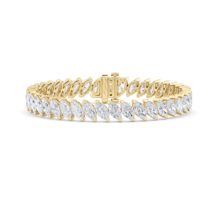 16.5CTW Marquise Shaped Lab Grown Diamond (F/VS) Angled Line Bracelet in 14K Gold