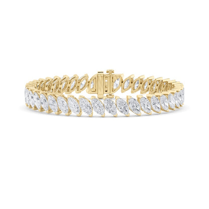 16.5CTW Marquise Shaped Lab Grown Diamond (F/VS) Angled Line Bracelet in 14K Gold