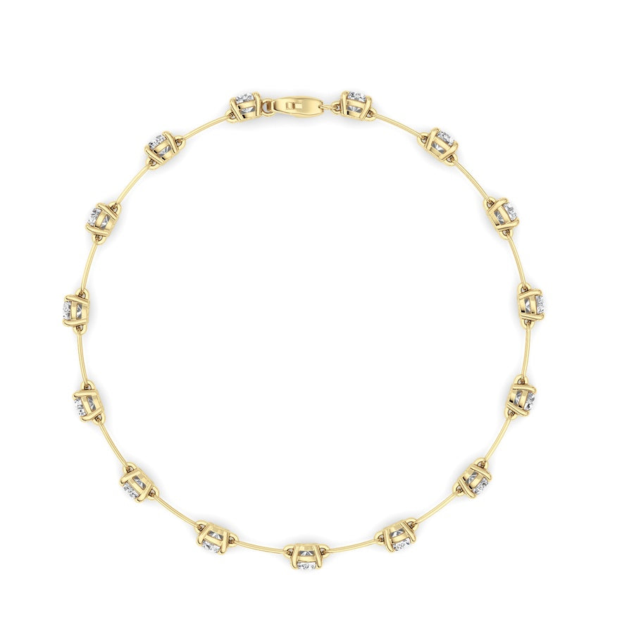 3CTW Round Shaped Lab Grown Diamond (F/VS) Station Bracelet in 14K Gold