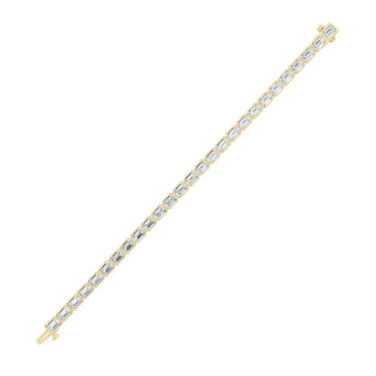15CTW Emerald Shaped Lab Grown Diamond (F/VS) East West Bezel Set Bracelet in 14K Gold
