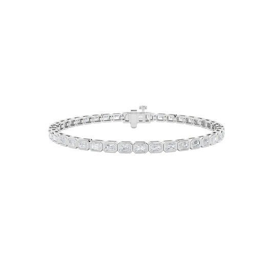 8CTW Emerald Shaped Lab Grown Diamond (F/VS) East West Bezel Set Bracelet in 14K Gold