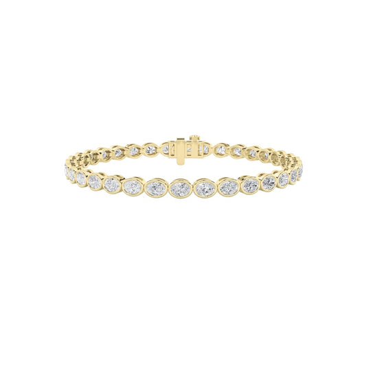 8CTW Oval Shaped Lab Grown Diamond (F/VS) East West Bezel Set Bracelet in 14K Gold