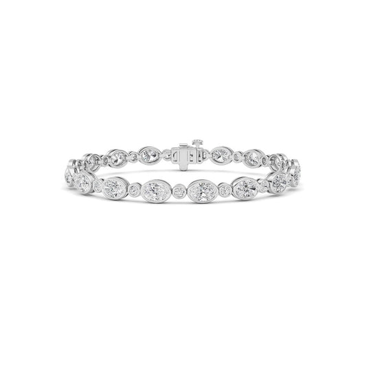 8CTW Oval And Round Lab Grown Diamond (F/VS ) Bezel Set Bracelet in 14K Gold