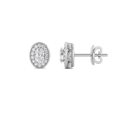 2CTW Oval Shaped Lab Grown Diamond (F/VS) Halo Stud Earrings in 14K Gold