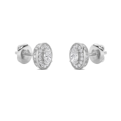2CTW Oval Shaped Lab Grown Diamond (F/VS) Halo Stud Earrings in 14K Gold