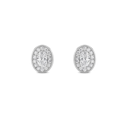 2CTW Oval Shaped Lab Grown Diamond (F/VS) Halo Stud Earrings in 14K Gold
