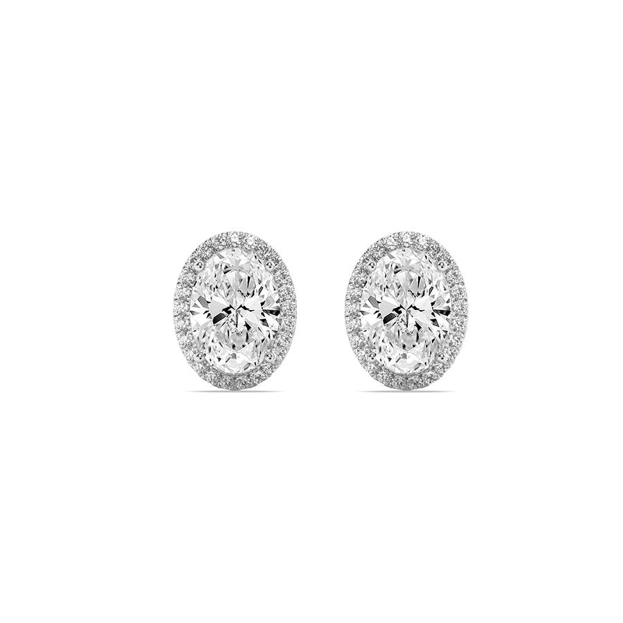 3CTW Oval Shaped Lab Grown Diamond (F/VS) Halo Stud Earrings in 14K Gold