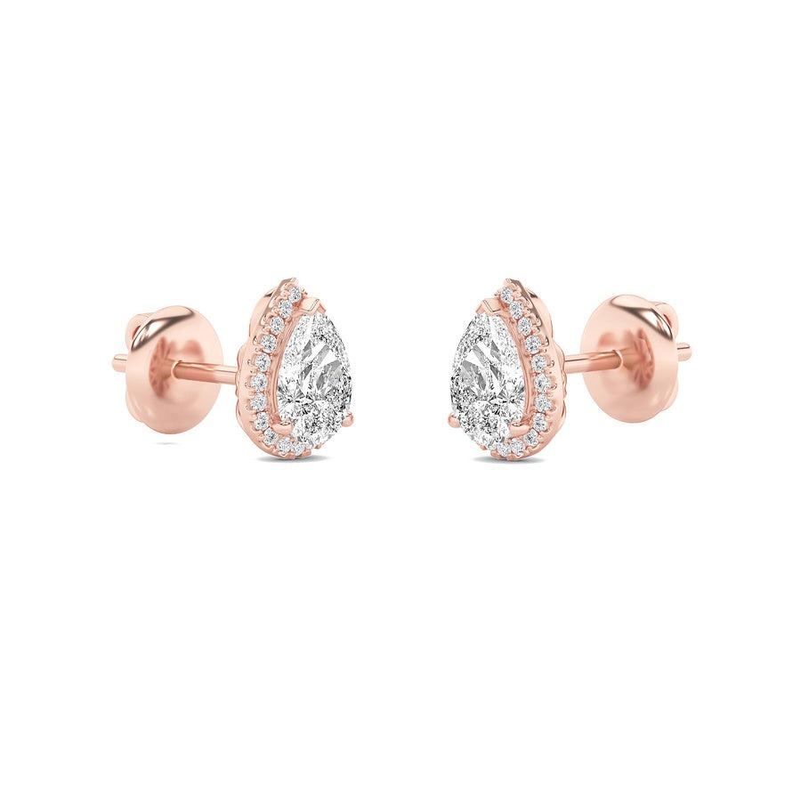 1CTW Pear Shaped Lab Grown Diamond (F/VS) Halo Stud Earrings in 14K Gold