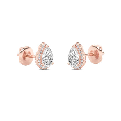 1CTW Pear Shaped Lab Grown Diamond (F/VS) Halo Stud Earrings in 14K Gold