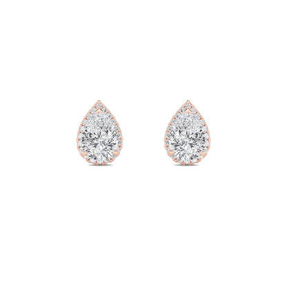 1CTW Pear Shaped Lab Grown Diamond (F/VS) Halo Stud Earrings in 14K Gold
