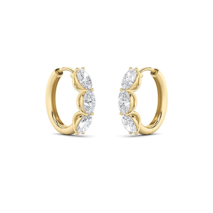 3CTW Oval Shaped Lab Grown Diamond (F/VS) Three Stone Huggie Earrings in 14K Gold