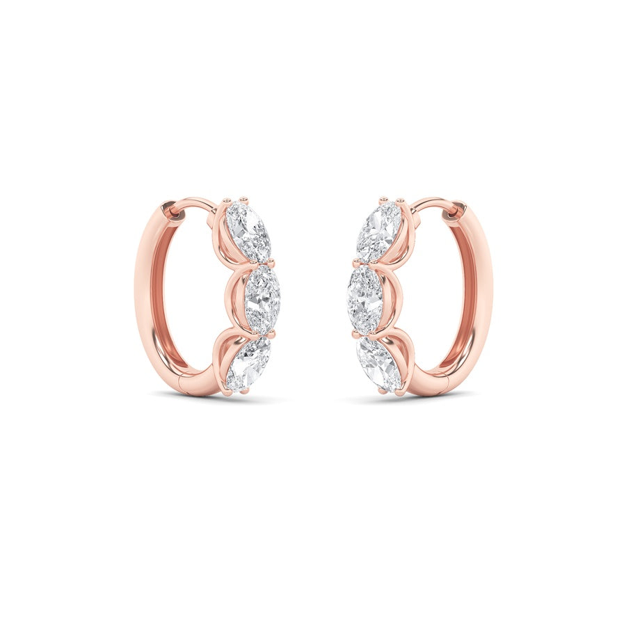 3CTW Oval Shaped Lab Grown Diamond (F/VS) Three Stone Huggie Earrings in 14K Gold
