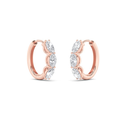 3CTW Oval Shaped Lab Grown Diamond (F/VS) Three Stone Huggie Earrings in 14K Gold