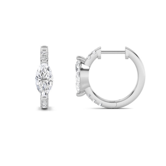 1.5CTW Marquise Shaped Lab Grown Diamond (F/VS) Solitare Accent Huggie Earrings in 10K Gold